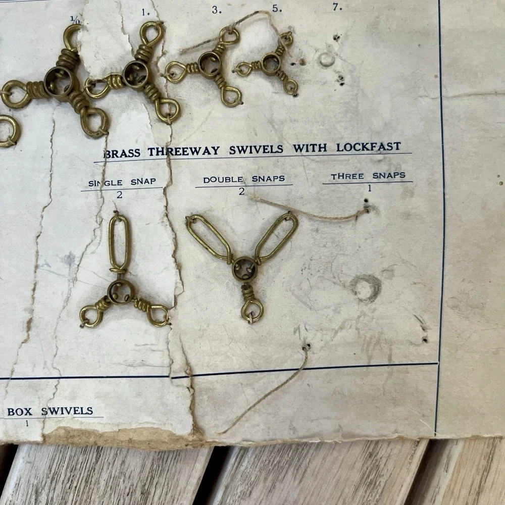 Vtg Fishing Tackle Store Rack Card Brass Threeway Nickel Yankee Swivels AS IS